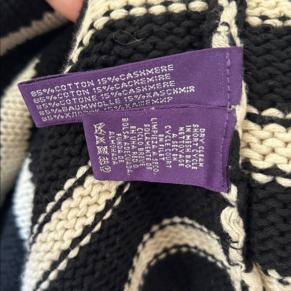 Ralph Lauren Purple Label Black and Cream Striped Crewneck Sweater L / M - Picture 3 of 5